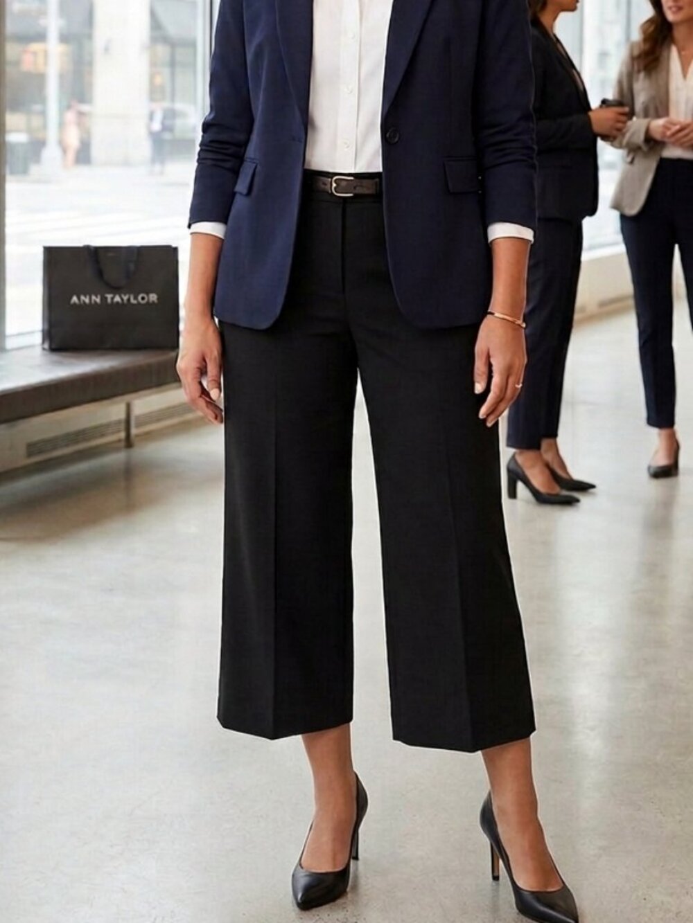 NWT Ann Taylor Marina Wide Leg Pants Black Size 14 High Rise Bi Stretch